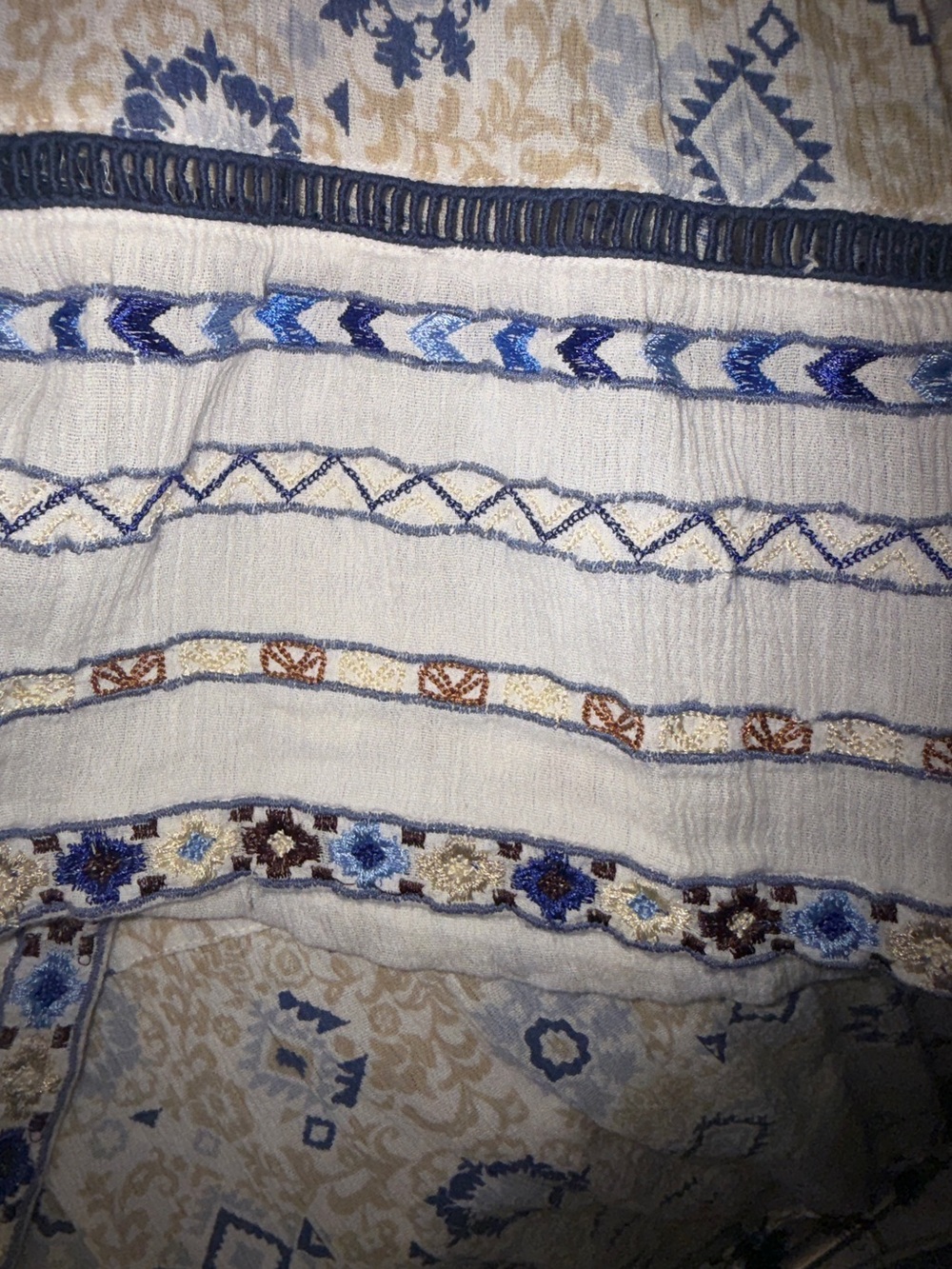 Boho Embroidered V-Neck Tunic in Cream and Blue